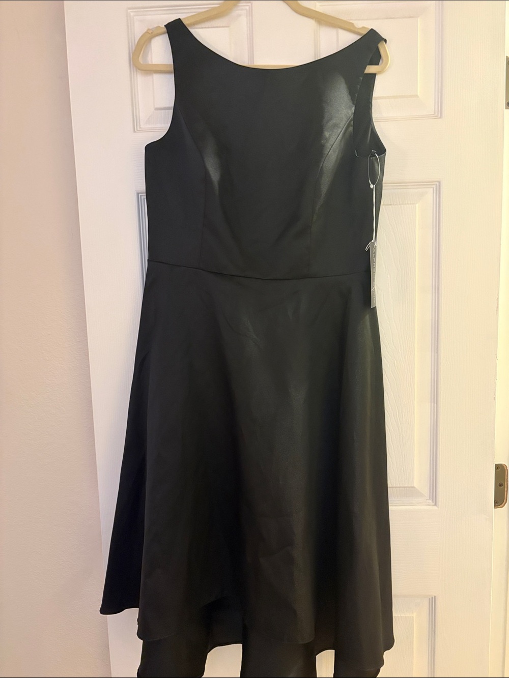Alfred Sung Bateau Neck Satin High Low Cocktail Dress